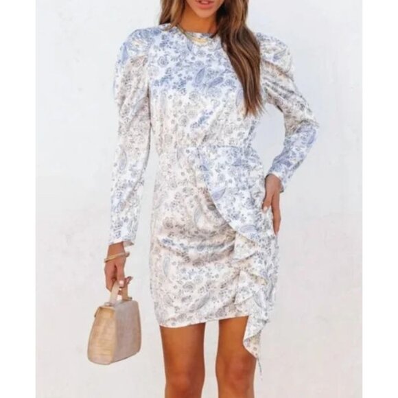 Vici Worth My Time Satin Paisley Ruffle Mini Dress Large NWT - Picture 1 of 15